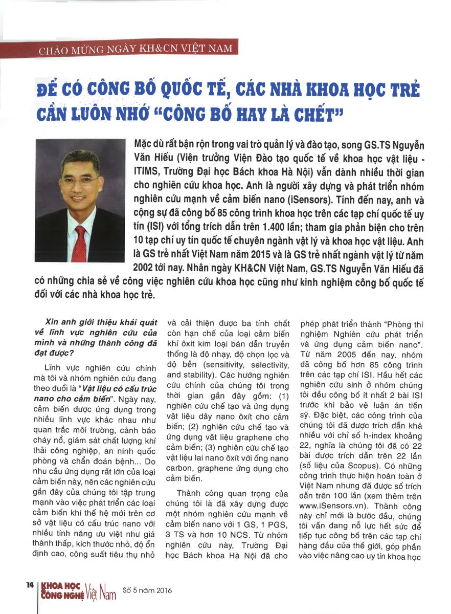 Để có công bố quốc tế, các nhà khoa học trẻ cần luôn nhớ" công bố hay là chết"