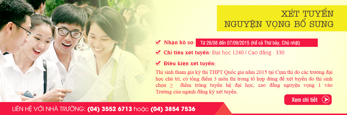 Thông báo xét tuyển nguyện vọng bổ sung Hệ Đại học 2015